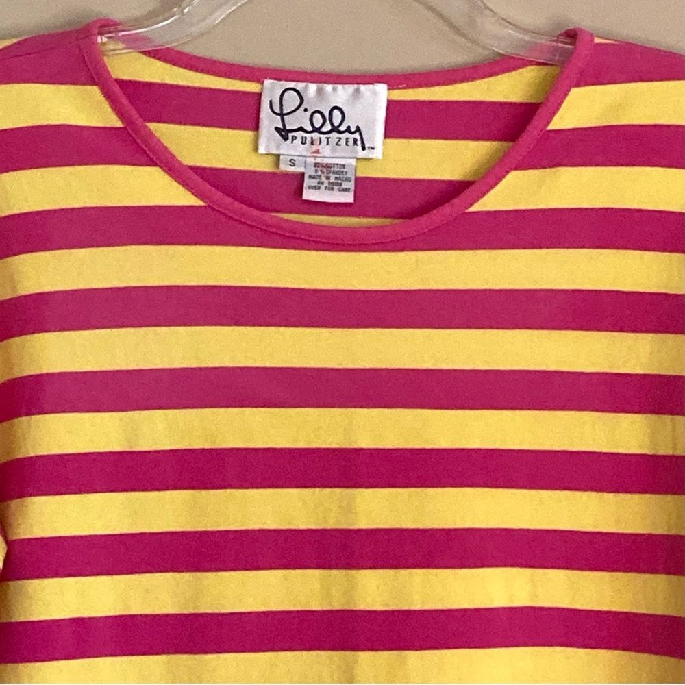 Vintage Lilly Pulitzer Mod Striped Shift Dress Elbow Sleeves Pink Yellow Size S - Picture 4 of 11